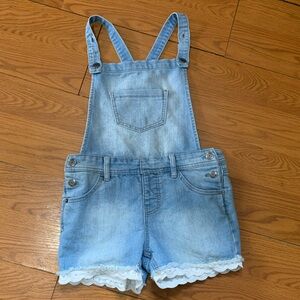 Cat & Jack Light Blue Denim Overalls with White Lace Trim